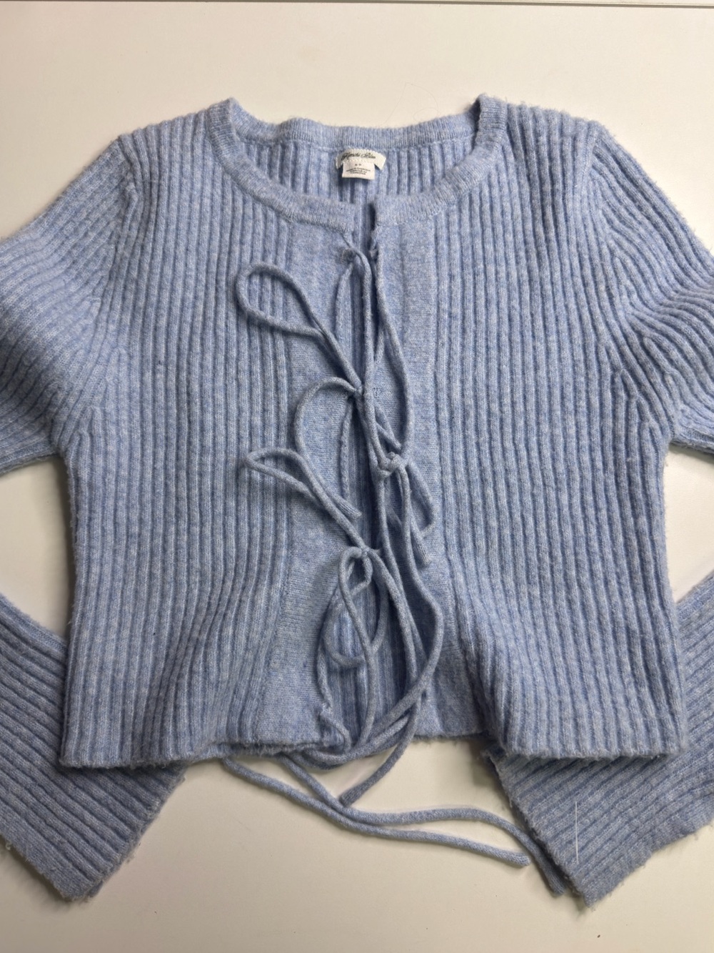 Kimchi Blue Light Blue Ribbed Tie-Front Cardigan